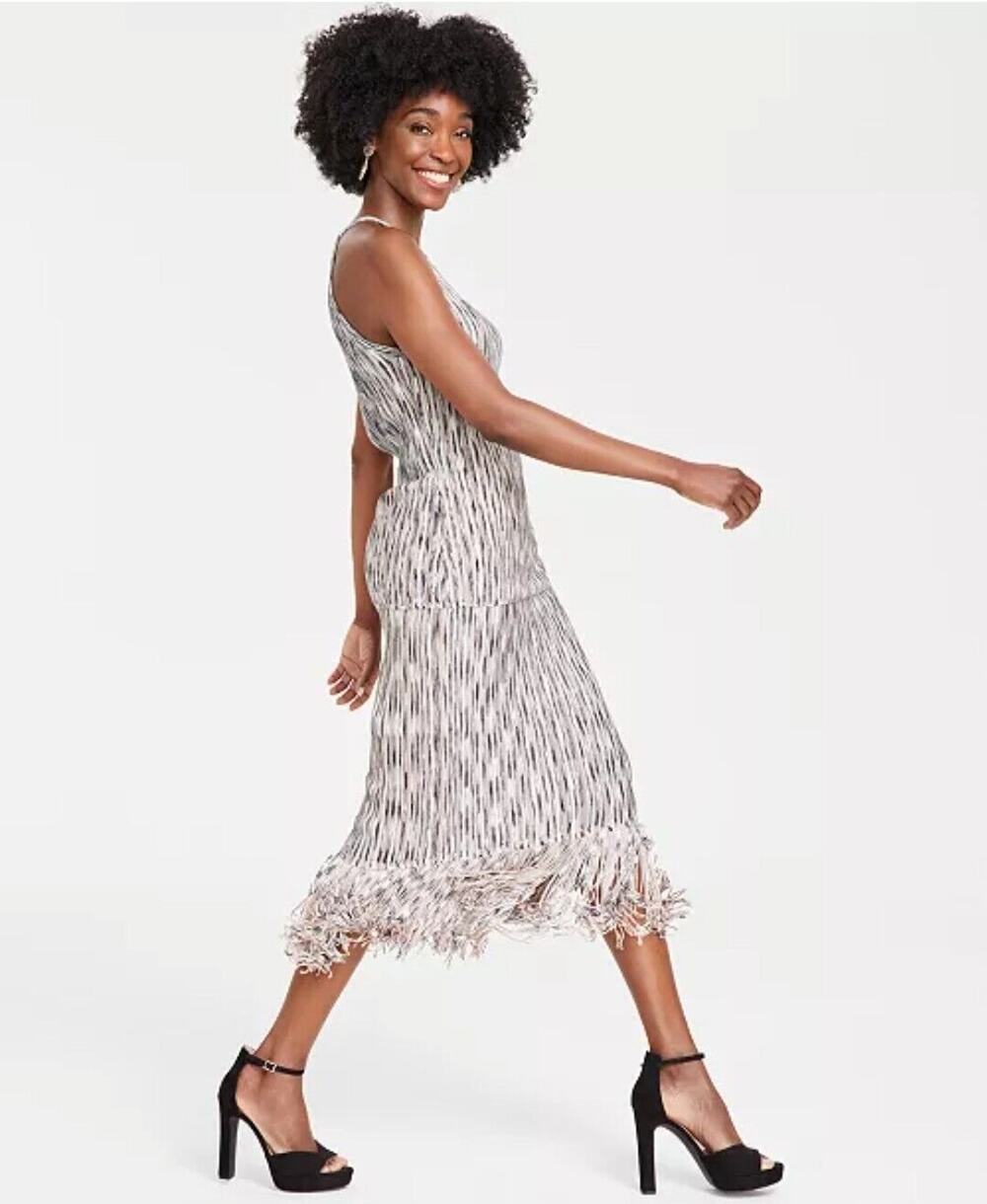 I.N.C. International Concepts Knit Halter Top & Fringe-Trim Midi Skirt L Nwt